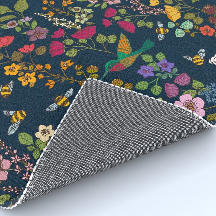 Hummingbirds and Bees {Deep Blue} Rug Gallery Image 4