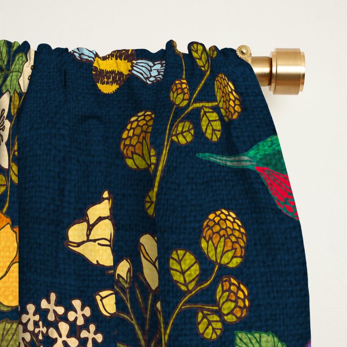 Hummingbirds and Bees {Deep Blue} Window Curtain Gallery Image 2