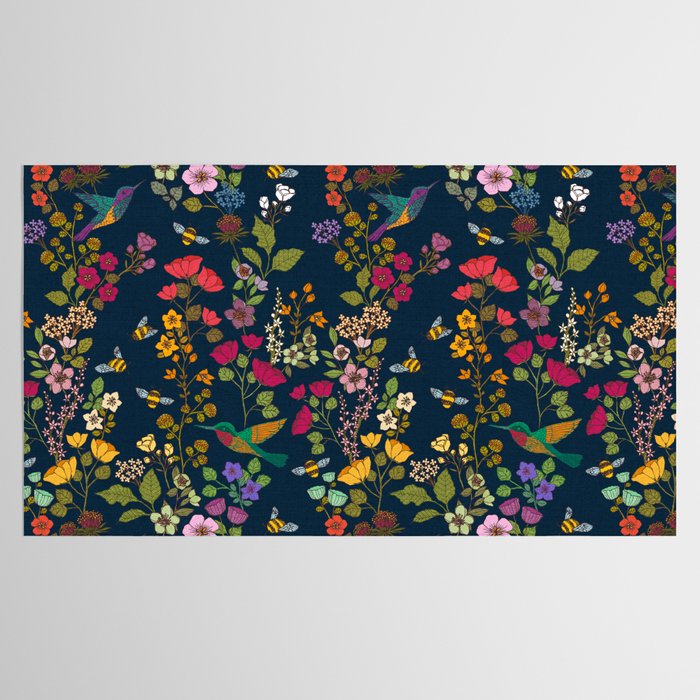 Hummingbirds and Bees {Deep Blue} Tablecloth Gallery Image 2