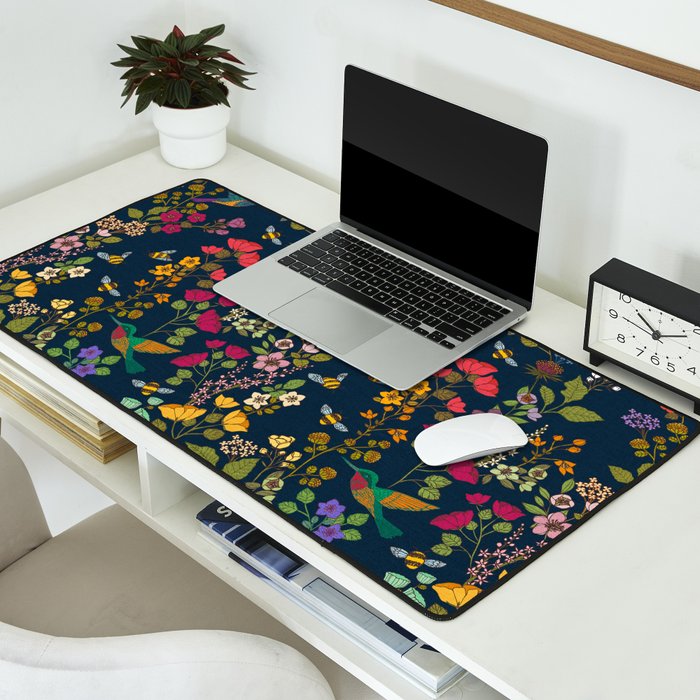 Hummingbirds and Bees {Deep Blue} Desk Mat Gallery Image 2