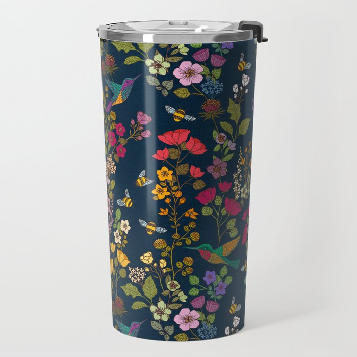 Hummingbirds and Bees {Deep Blue} Travel Mug Gallery Image 2