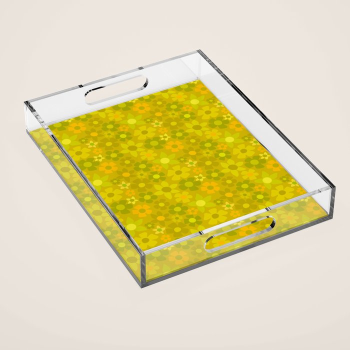retro floral by surfy birdy Acrylic Tray Gallery Image 1