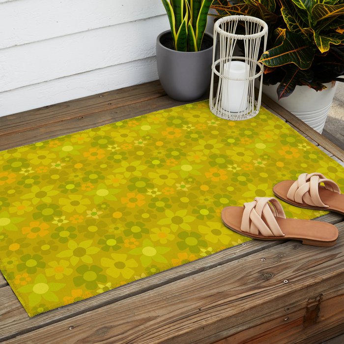 retro floral by surfy birdy Outdoor Rug Gallery Image 2