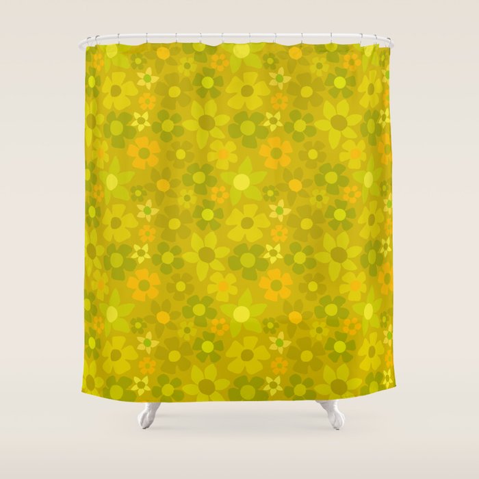 retro floral by surfy birdy Shower Curtain Gallery Image 1