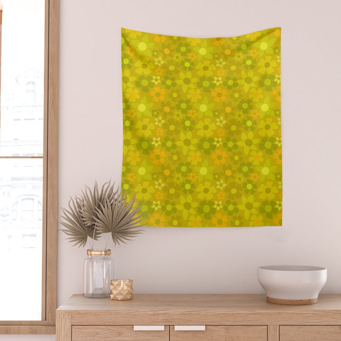 retro floral by surfy birdy Wall Tapestry Gallery Image 2