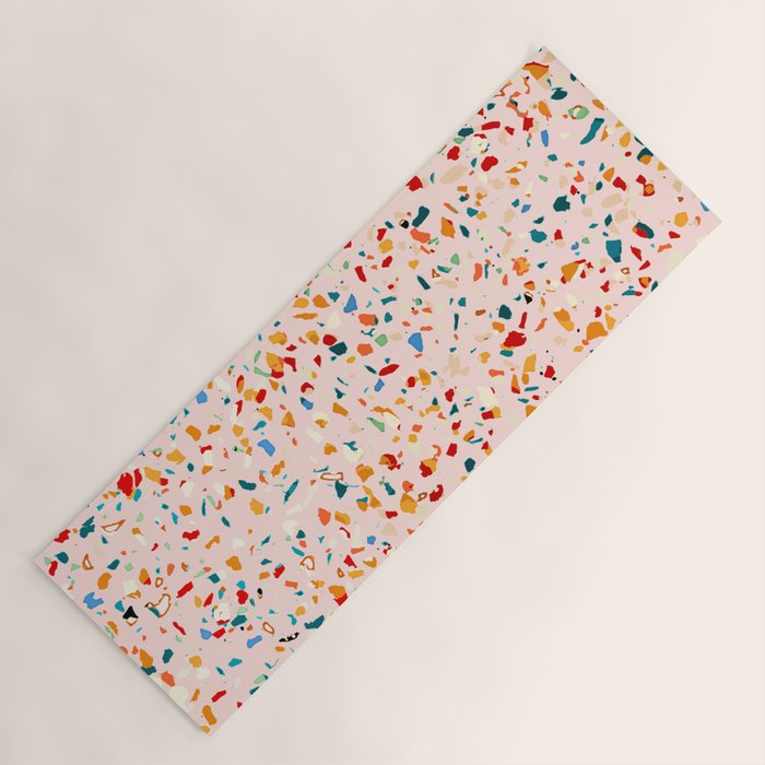 Blush Terrazzo | Pink Eclectic Speckles | Abstract Confetti Painting | Chic Bohemian Illustration Yoga Mat Gallery Image 1