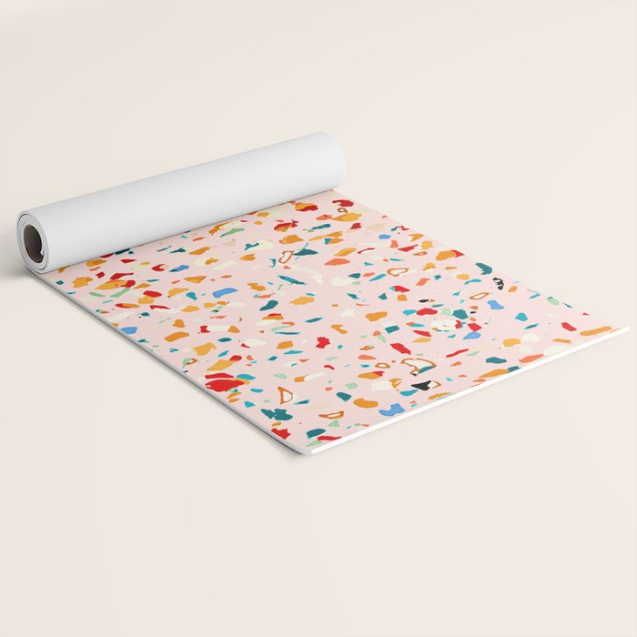 Blush Terrazzo | Pink Eclectic Speckles | Abstract Confetti Painting | Chic Bohemian Illustration Yoga Mat Gallery Image 2