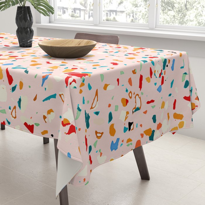 Blush Terrazzo | Pink Eclectic Speckles | Abstract Confetti Painting | Chic Bohemian Illustration Tablecloth Gallery Image 3