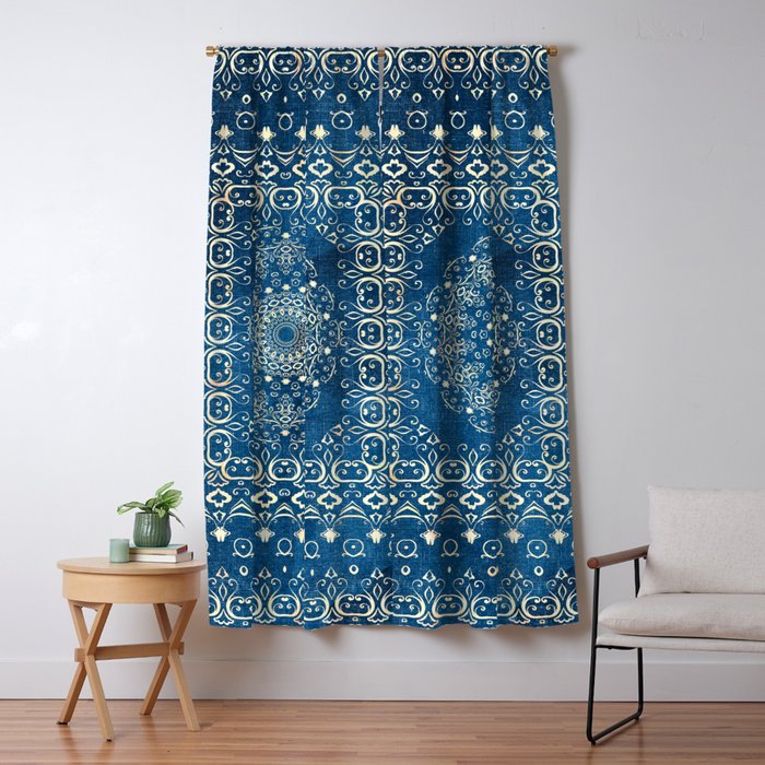 Old Bookshop Magic Mandala in Blue Window Curtain Gallery Image 1