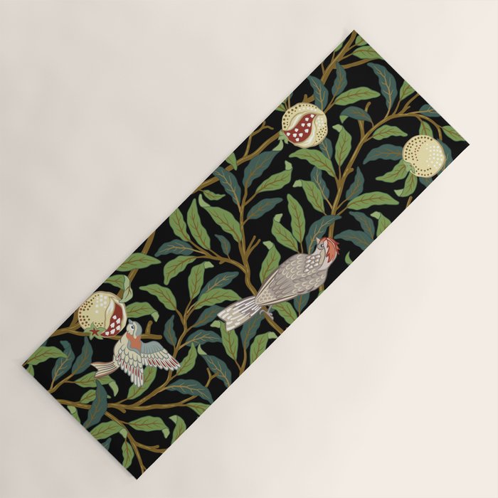 William Morris Enchanted Bird & Pomegranate Black Botanical Yoga Mat Gallery Image 1
