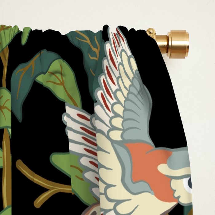 William Morris Enchanted Bird & Pomegranate Black Botanical Window Curtain Gallery Image 2
