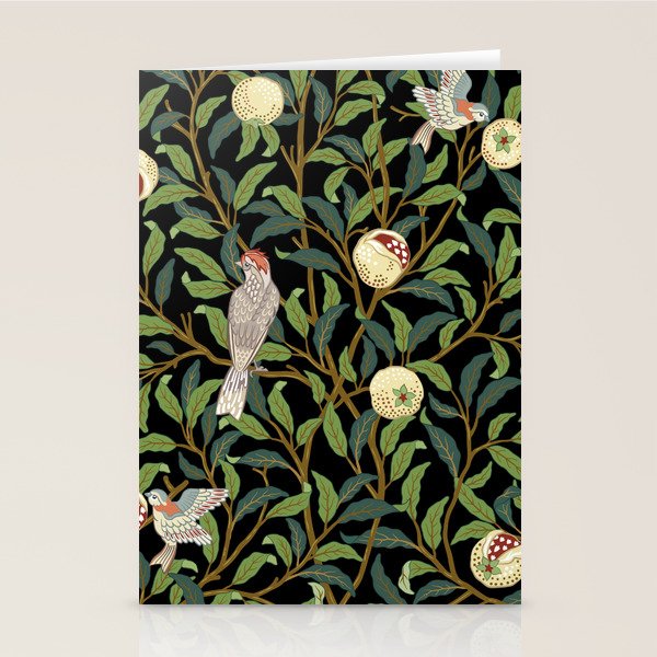 William Morris Enchanted Bird & Pomegranate Black Botanical Stationery Card Gallery Image 2