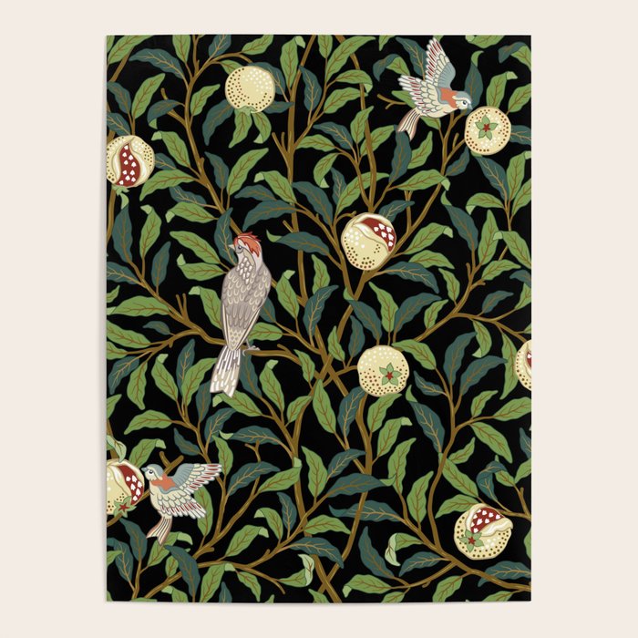 William Morris Enchanted Bird & Pomegranate Black Botanical Poster Gallery Image 4