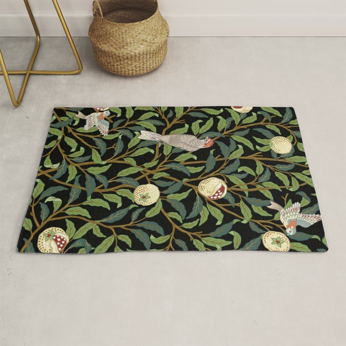 William Morris Enchanted Bird & Pomegranate Black Botanical Rug Gallery Image 1