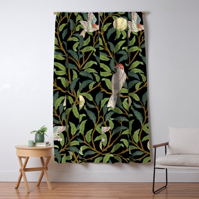 William Morris Enchanted Bird & Pomegranate Black Botanical Window Curtain Gallery Image 5