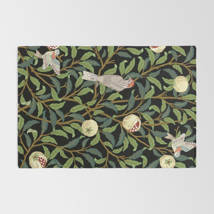 William Morris Enchanted Bird & Pomegranate Black Botanical Rug Gallery Image 2