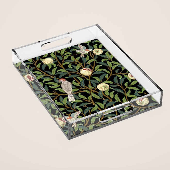 William Morris Enchanted Bird & Pomegranate Black Botanical Acrylic Tray Gallery Image 1