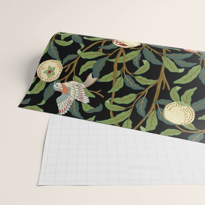 William Morris Enchanted Bird & Pomegranate Black Botanical Wrapping Paper Gallery Image 2