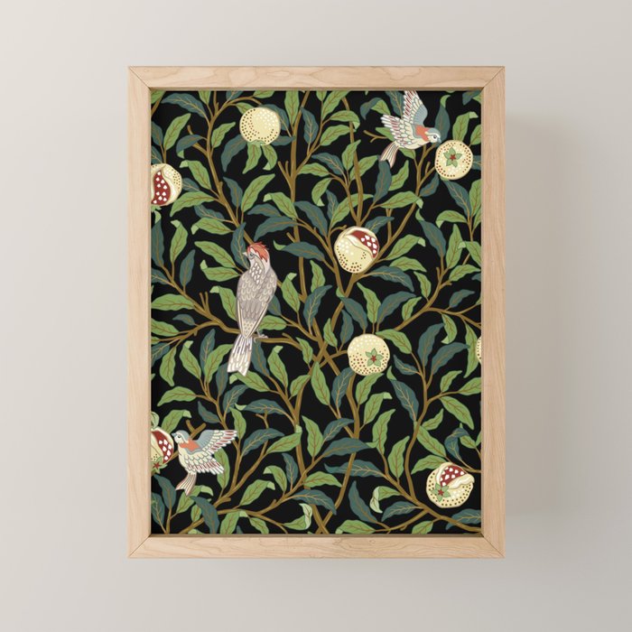 William Morris Enchanted Bird & Pomegranate Black Botanical Mini Art Print Gallery Image 1