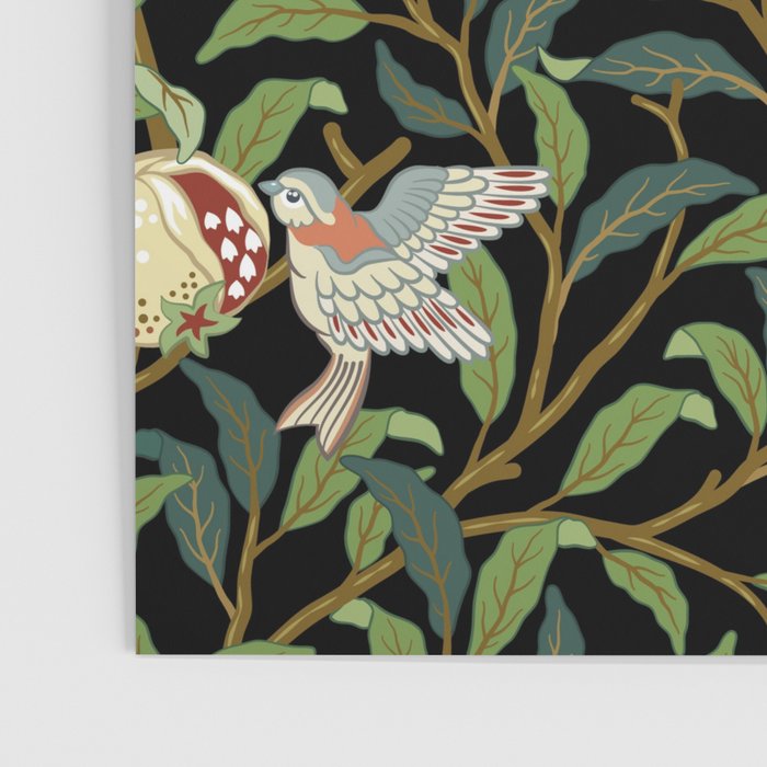 William Morris Enchanted Bird & Pomegranate Black Botanical Poster Gallery Image 3