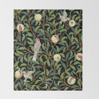 William Morris Enchanted Bird & Pomegranate Black Botanical Throw Blanket Gallery Image 2