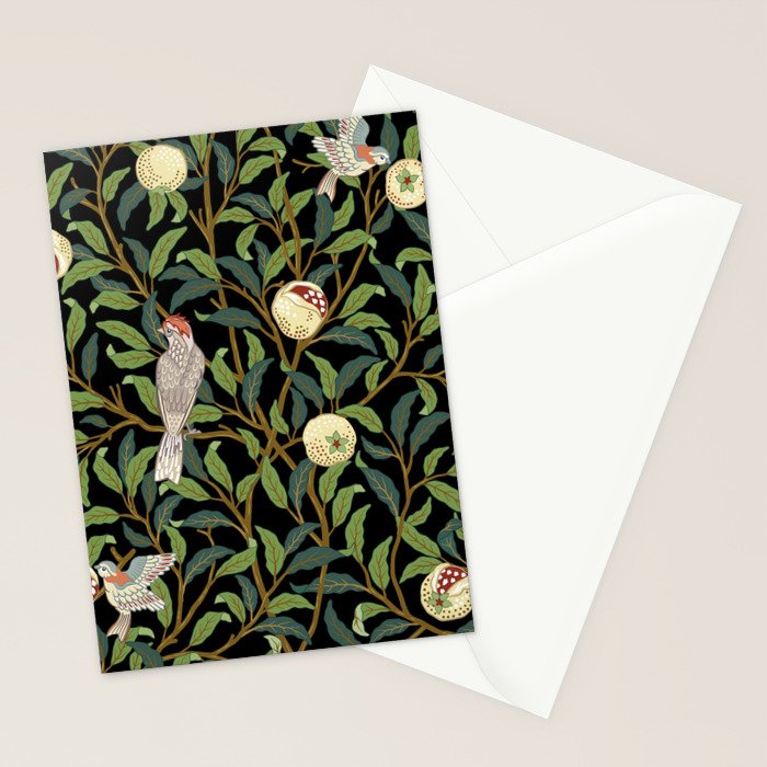William Morris Enchanted Bird & Pomegranate Black Botanical Stationery Card Gallery Image 2