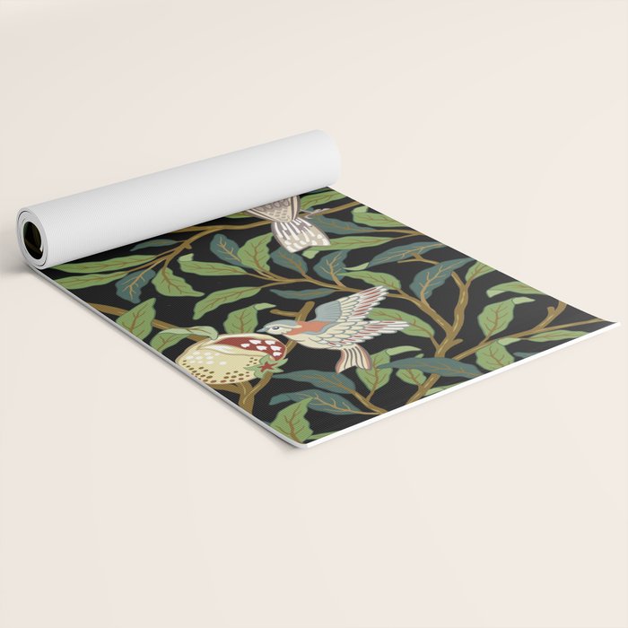 William Morris Enchanted Bird & Pomegranate Black Botanical Yoga Mat Gallery Image 2
