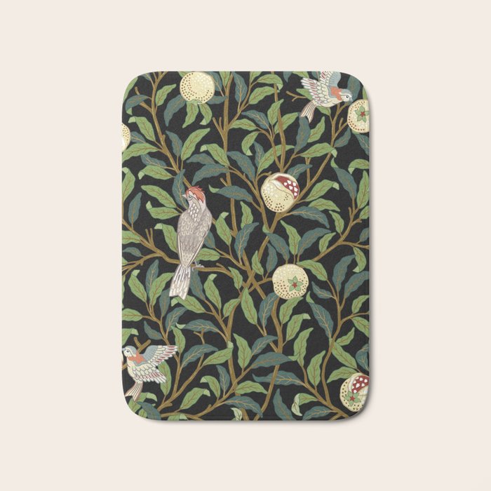 William Morris Enchanted Bird & Pomegranate Black Botanical Bath Mat Gallery Image 1