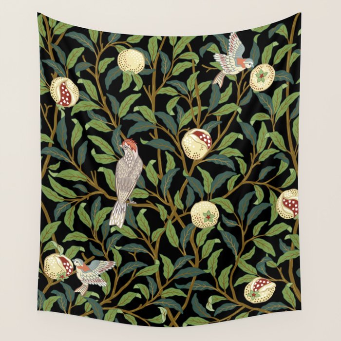 William Morris Enchanted Bird & Pomegranate Black Botanical Wall Tapestry Gallery Image 4