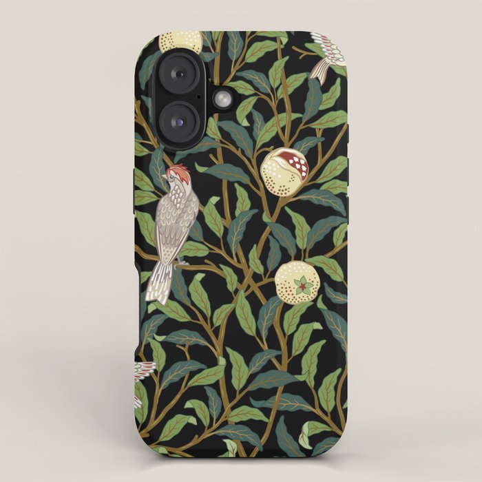 William Morris Enchanted Bird & Pomegranate Black Botanical iPhone Case Gallery Image 1