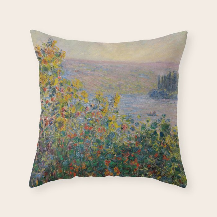 Flower Beds at Vetheuil by Claude Monet Throw Pillow Gallery Image 6