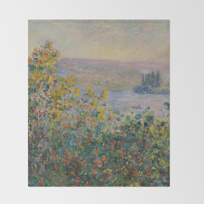 Flower Beds at Vetheuil by Claude Monet Throw Blanket Gallery Image 2
