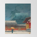Vintage Japanese Woodblock Print Japanese Red Shinto Shrine Pagoda Winter Snow Throw Blanket Gallery Image 2