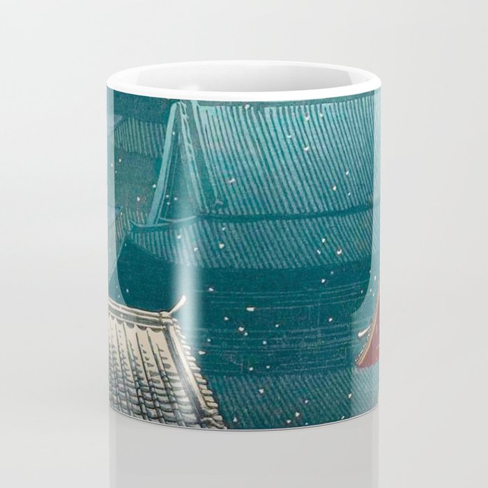 Vintage Japanese Woodblock Print Japanese Red Shinto Shrine Pagoda Winter Snow Coffee Mug Gallery Image 4