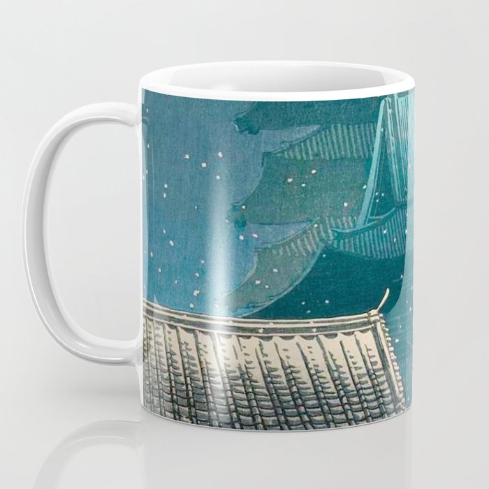 Vintage Japanese Woodblock Print Japanese Red Shinto Shrine Pagoda Winter Snow Coffee Mug Gallery Image 3