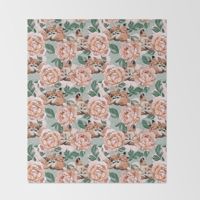 Red foxes in the rose bushes 24 Throw Blanket Gallery Image 2