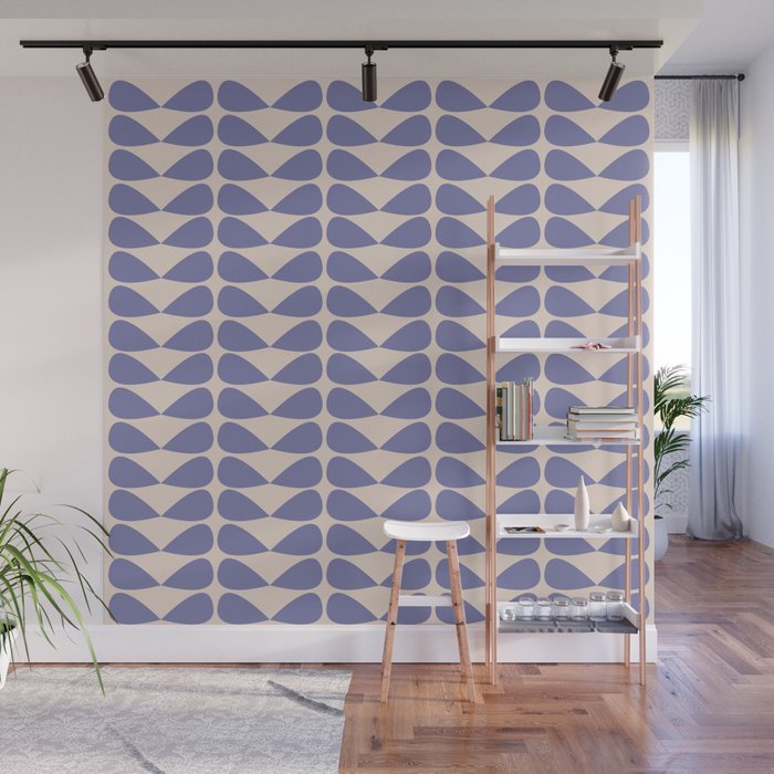 Mod Leaves Minimalist Abstract Pattern in Periwinkle Purple and Cream Wall Mural Gallery Image 1