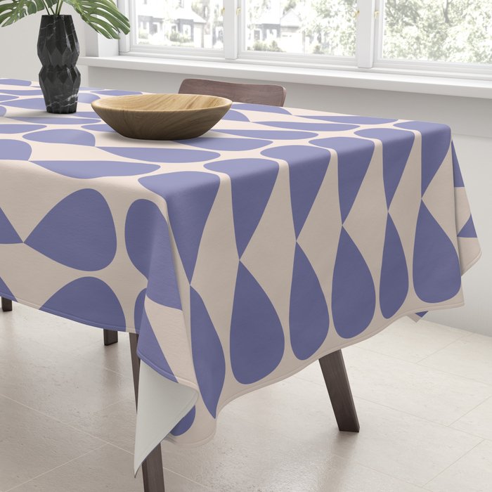 Mod Leaves Minimalist Abstract Pattern in Periwinkle Purple and Cream Tablecloth Gallery Image 3
