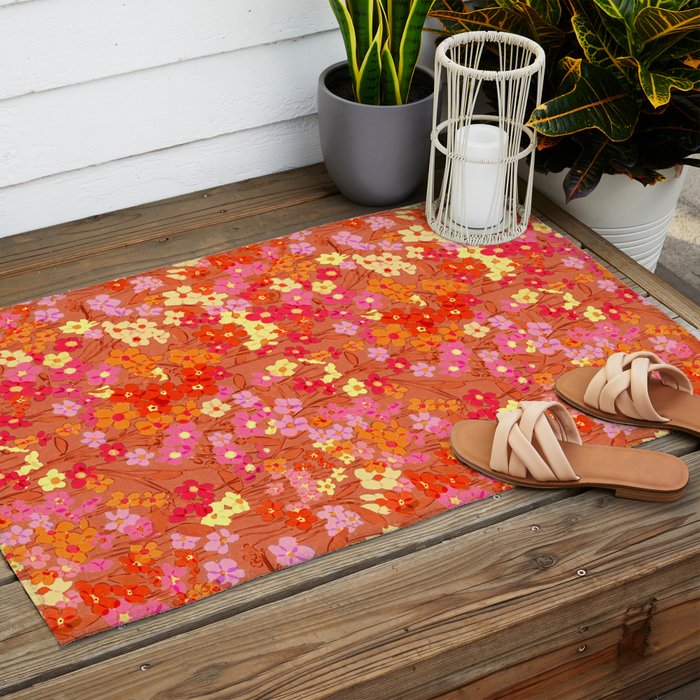 Summer Garden (Red) Outdoor Rug Gallery Image 2