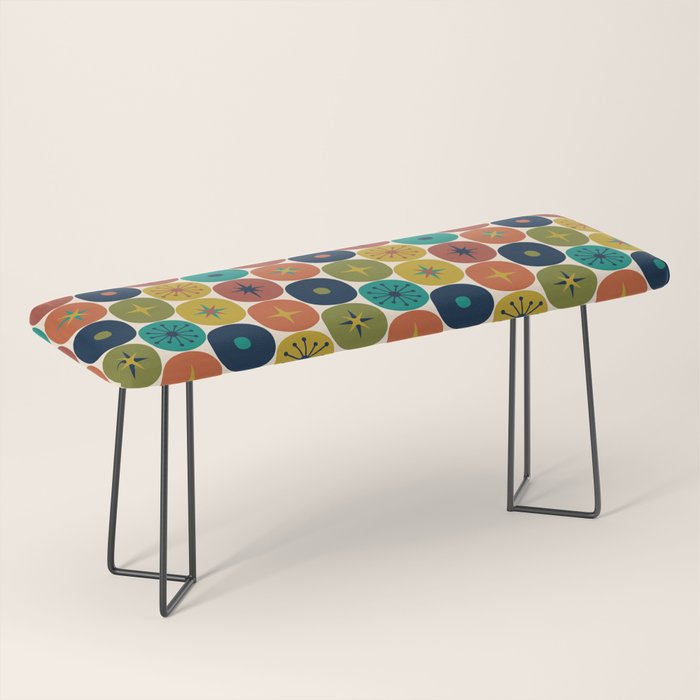 Mid Century Modern Retro Atomic Future Pattern in Mid Mod Colors on Cream Bench Gallery Image 1