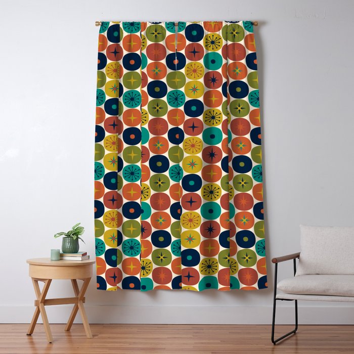 Mid Century Modern Retro Atomic Future Pattern in Mid Mod Colors on Cream Window Curtain Gallery Image 1
