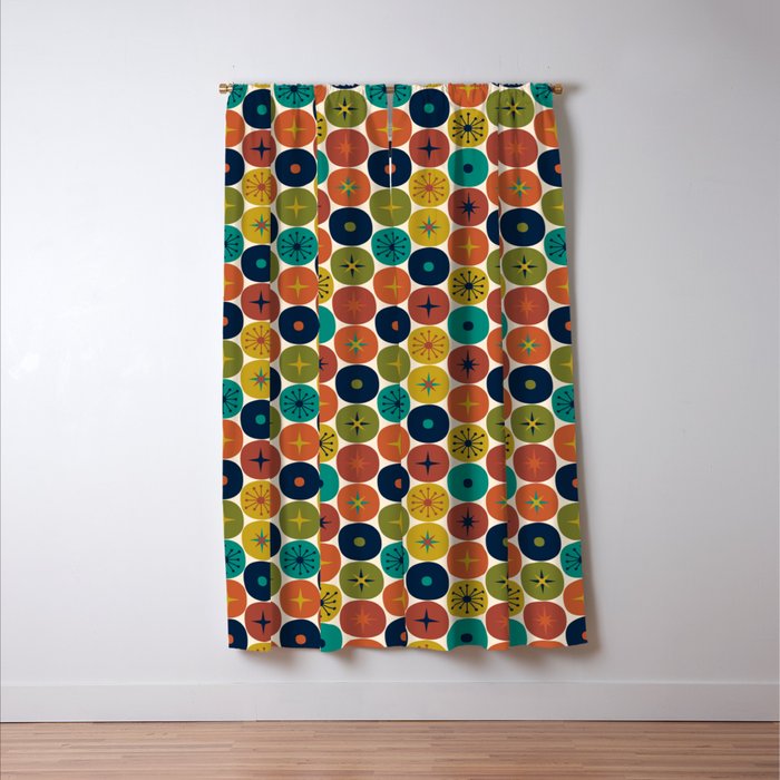 Mid Century Modern Retro Atomic Future Pattern in Mid Mod Colors on Cream Window Curtain Gallery Image 3
