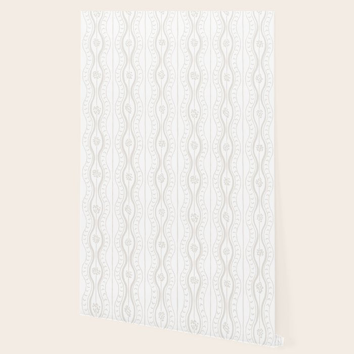 Wavy lines and tiny blooms - natural soft beige mushroom tones pattern Wallpaper Gallery Image 2