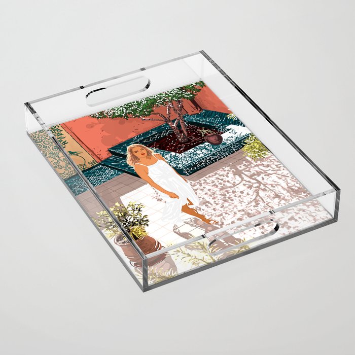 Soaking up the Sun | Bohemian woman Palace Architecture | Buildings Travel Fashion Urban Jungle Acrylic Tray Gallery Image 1