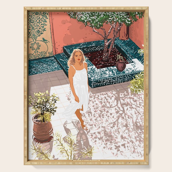 Soaking up the Sun | Bohemian woman Palace Architecture | Buildings Travel Fashion Urban Jungle Serving Tray Gallery Image 1