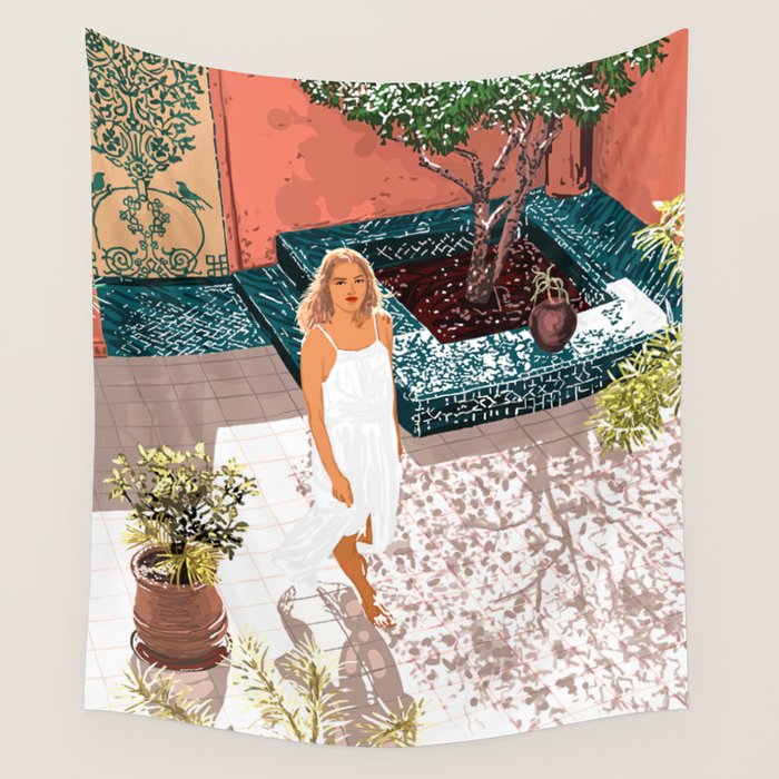Soaking up the Sun | Bohemian woman Palace Architecture | Buildings Travel Fashion Urban Jungle Wall Tapestry Gallery Image 1