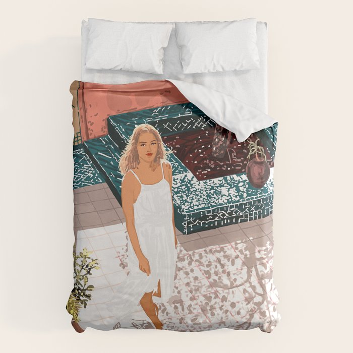 Soaking up the Sun | Bohemian woman Palace Architecture | Buildings Travel Fashion Urban Jungle Duvet Cover Gallery Image 1
