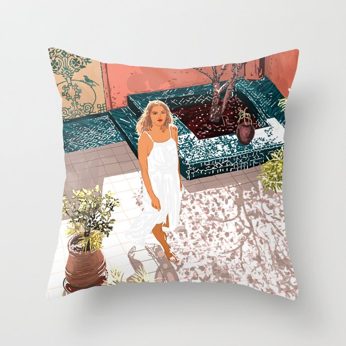 Soaking up the Sun | Bohemian woman Palace Architecture | Buildings Travel Fashion Urban Jungle Throw Pillow Gallery Image 1