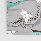 Origami dragon friends // grey linen texture background aqua orange grey and taupe fantastic creatures Poster Gallery Image 3