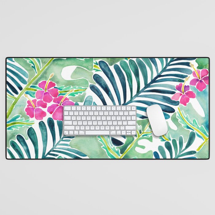 Lush Tropical Fronds & Hibiscus Desk Mat Gallery Image 1
